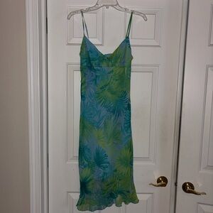 City Triangles Green and Blue Leaf Print Midi Dress